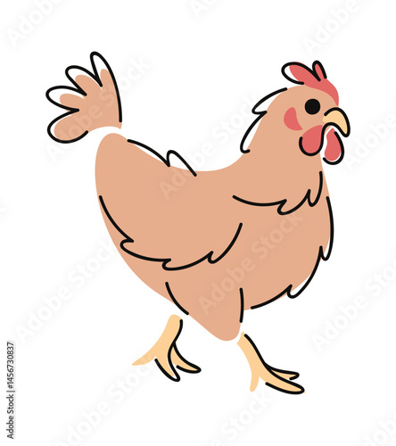 Chicken walking hand drawn doodle