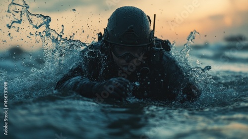 Navy SEAL in action, water combat