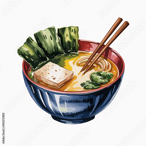 Miso Soup with Tofu and Seaweed in Artisan Bowl