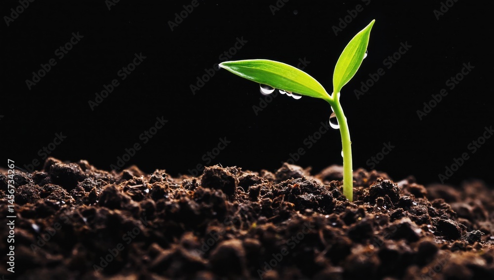 Emerging green sprout in dark soil captured in macro time lapse for nature and growth concepts Emerging green sprout in dark soil captured in macro time lapse for nature and growth concepts