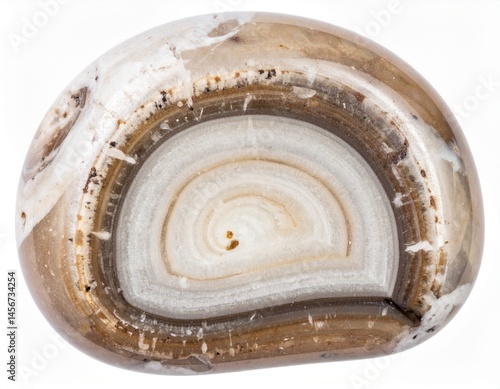 Obraz na płótnie Polished agate stone with concentric bands of white, brown, tan, and black colors w salonie