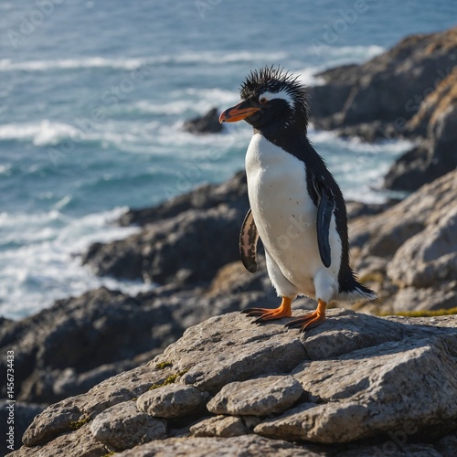 Rockhopper Penguin on Rocky Shore