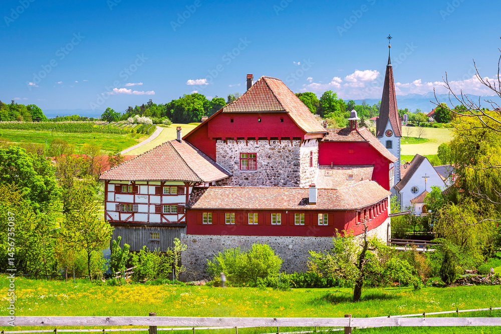 Famous medieval Hagenwil Castle at Amriswil in the Canton of Thurgau in Switzerland