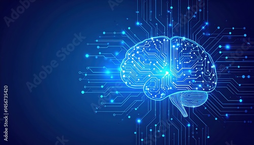 Wallpaper Mural A glowing digital brain with circuit lines symbolizes artificial intelligence and technology on a blue background. Torontodigital.ca