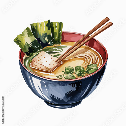 Miso Soup with Tofu and Seaweed in Artisan Bowl