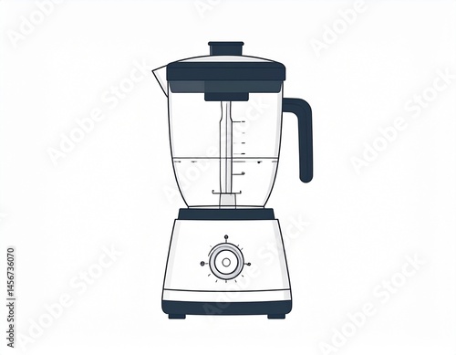Simple blender with a clear container, dark lid, and dial on a white base
