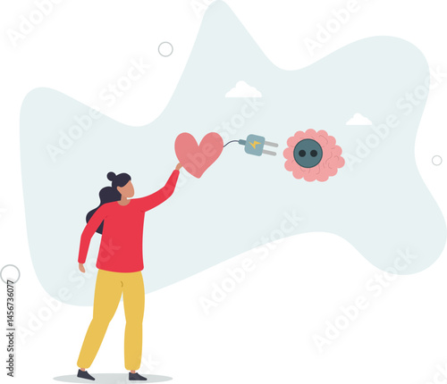 Emotional Intelligence, EI or control feeling and emotion with logical thinking brain, empathy or social skill, self control or balance concept. character life .