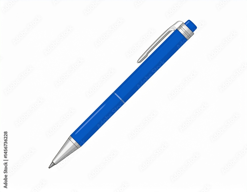 Sleek blue pen with silver accents, a common writing tool isolated against white