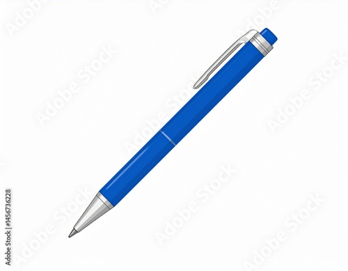Obraz na płótnie Sleek blue pen with silver accents, a common writing tool isolated against white w salonie