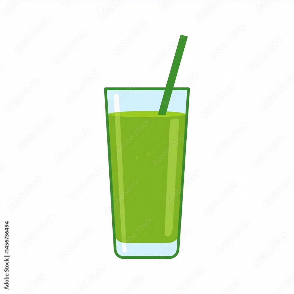 Green smoothie in a tall glass with a straw. Fresh and vibrant drink
