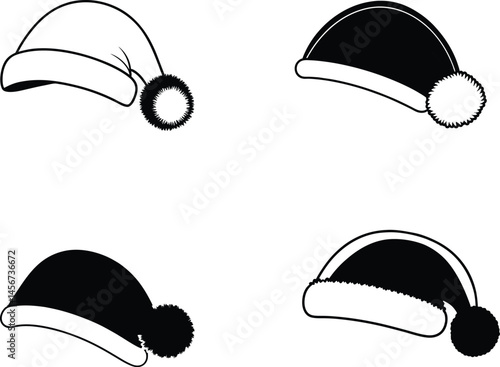 symbol of hats , set of hats vector illustration, christmas hat silhouette vector icon set, baseball caps vector illustration.