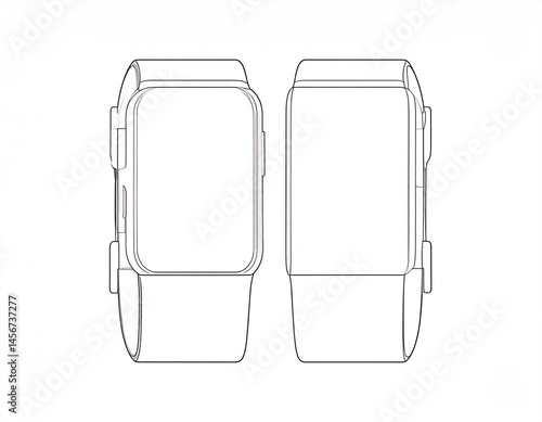 Obraz na płótnie Depiction of a smartwatch. It shows a front and a side view. The strap and display are plain, offering a visual w salonie