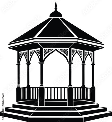 Gazebo silhouette, Gazebo silhouette vector, Gazebo icon, Black gazebo park silhouette vector, vector illustration