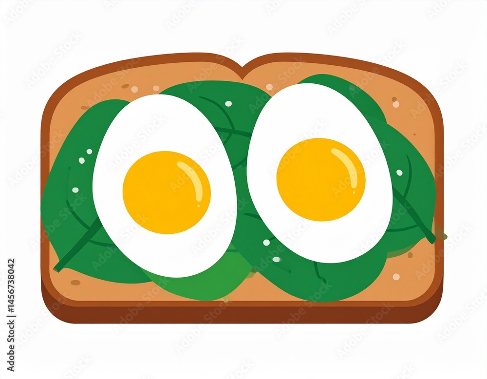 A healthy breakfast with toast, spinach, and two perfectly cooked eggs, cut in half, with bright yellow yolks