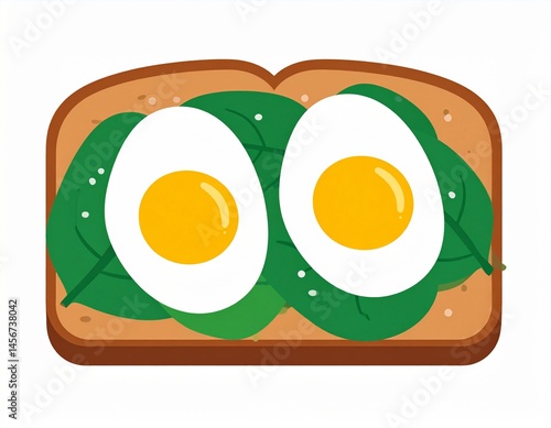 Obraz na płótnie A healthy breakfast with toast, spinach, and two perfectly cooked eggs, cut in half, with bright yellow yolks w salonie