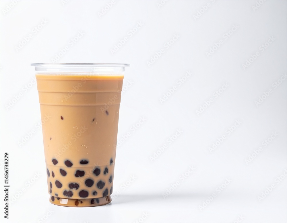 Boba drink A refreshing beverage with tapioca pearls in a clear plastic cup