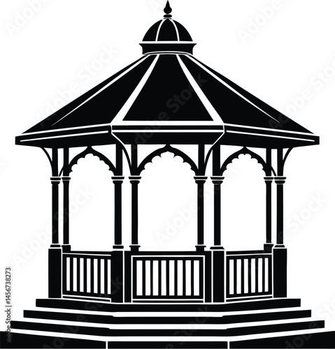 Gazebo silhouette, Gazebo silhouette vector, Gazebo icon, Black gazebo park silhouette vector, vector illustration