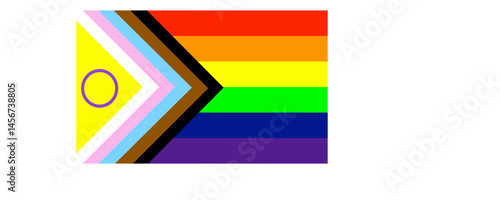 Intersex Progress Pride flag. New LGBTQ Pride Flag. New Updated Intersex Inclusive Progress Pride Flag. Banner Flag for LGBT, LGBTQ or LGBTQIA plus Pride. Vector illustration