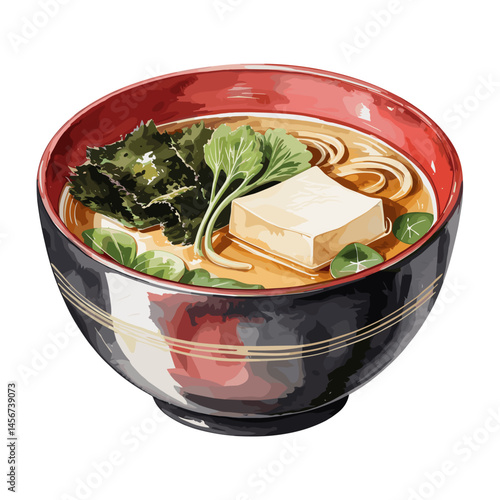 Miso Soup with Tofu and Seaweed in Artisan Bowl