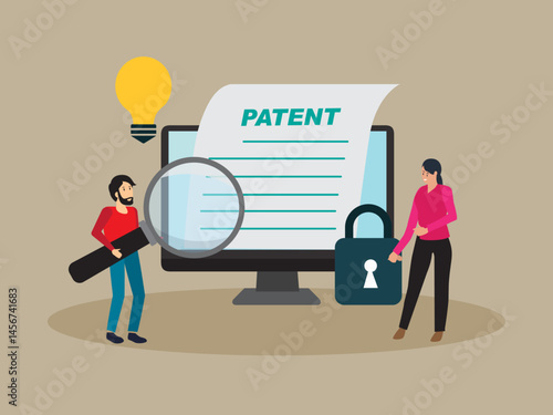 patent law copyright concept protected law patent protection intellectual property concept copyright symbol electronic legal document digital law illustration
