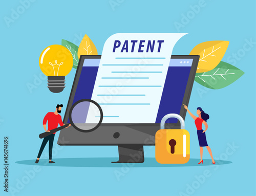 patent law copyright concept protected law patent protection intellectual property concept copyright symbol electronic legal document digital law illustration