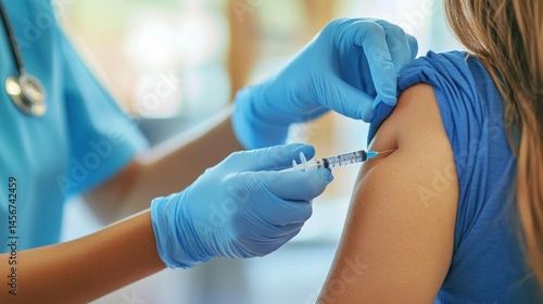 Vaccination administering.  A medical professional is giving an injection