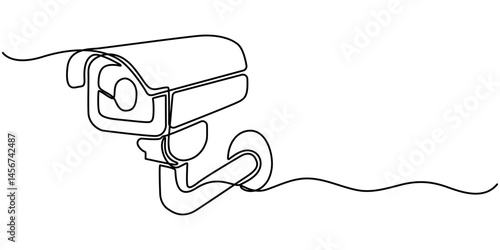Continuous one line drawing of CCTV video camera surveillance system for monitoring security. Editable vector, One line drawing of CCTV security camera mounted on wall. Minimalist continuous line art.