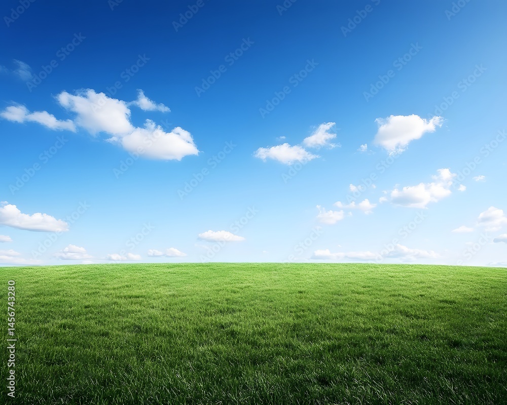 Serene Green Grass Field Under Blue Sky Landscape Serene Green Grass Field Under Blue Sky Landscape