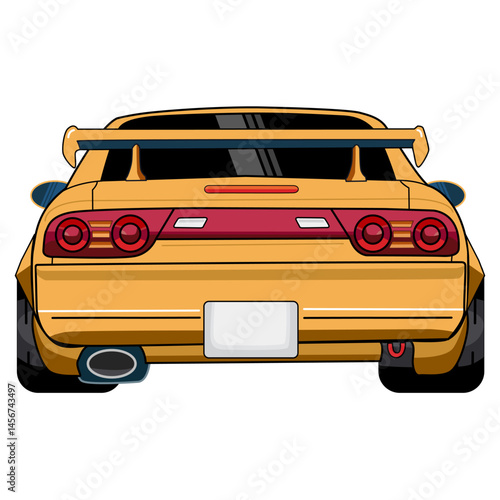 Illustration of a Yellow Sports Car Rear View. japan car. cartoon