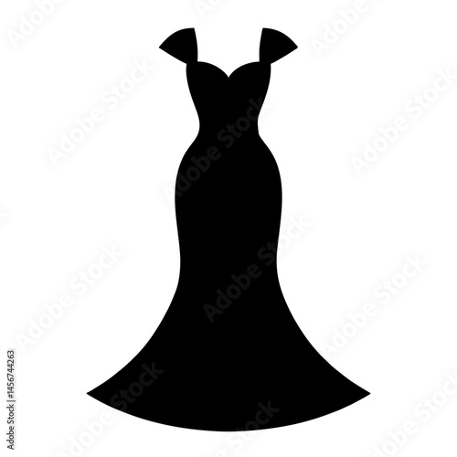 Minimalist black silhouette of an elegant cocktail dress with fitted waist and flared skirt