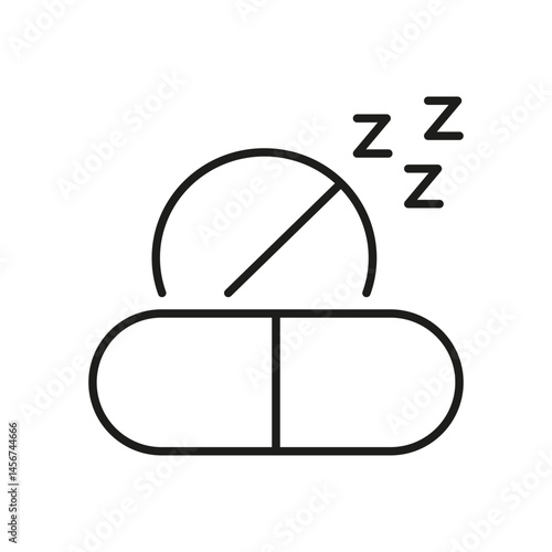 Sleeping Pill Line Icon. Sleep Aid Medication And Insomnia Relief Outline Symbol. Nighttime Rest And Relaxation. Editable Stroke. Isolated Vector Illustration