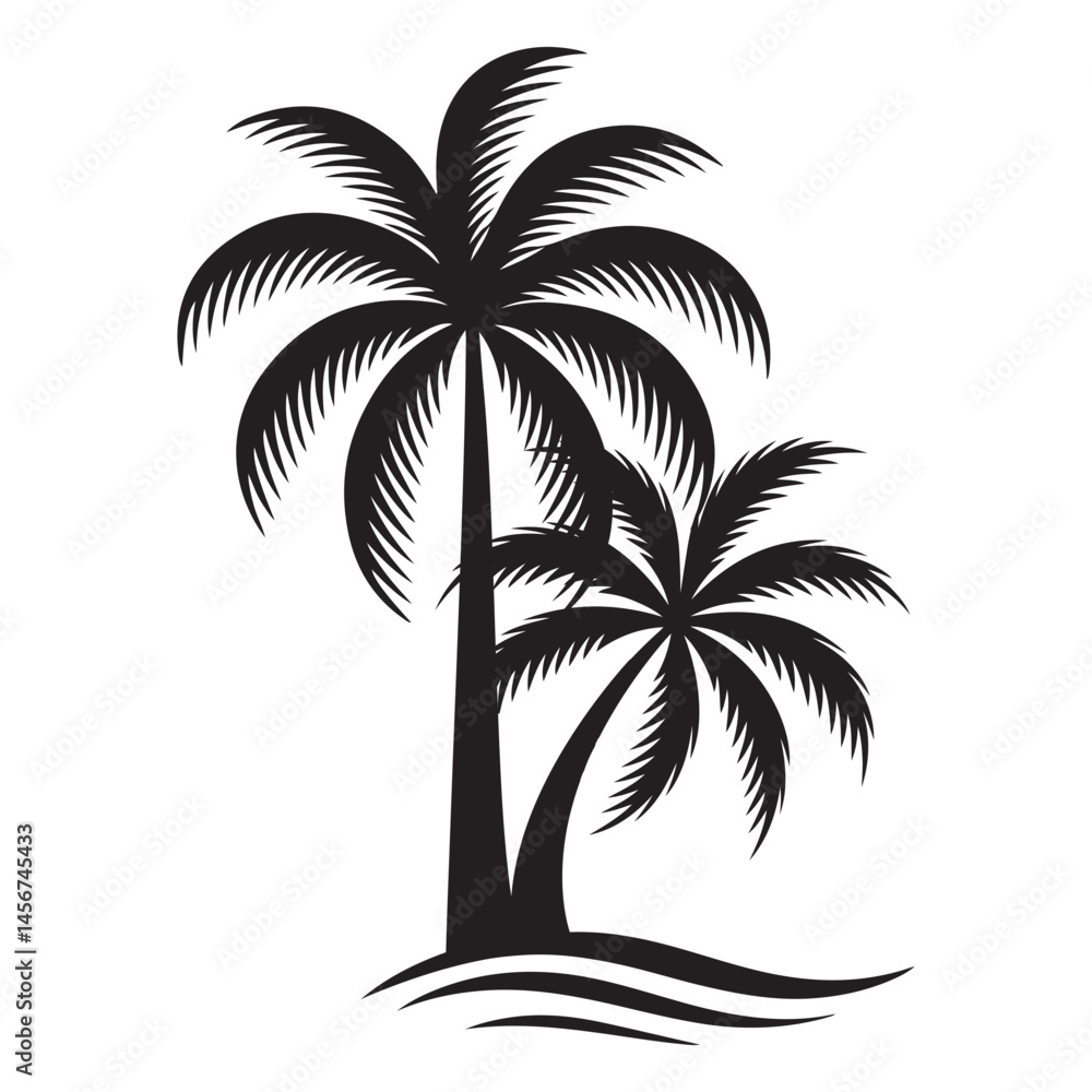 Fototapeta premium Palm Tree Silhouette Vector, Tropical Clipart, Black Palm Tree on the Beach Icon and Illustration