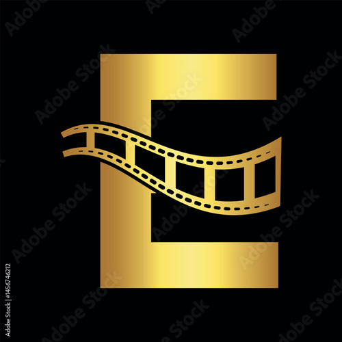 Movie film Logo combine with letter E vector template