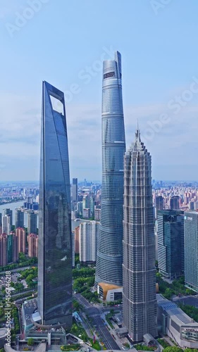 4K real time Aerial view of skyscrapers in Lujiazui district, Pudong new area, Shanghai.