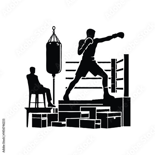 A boxer stand with pose silhouette vector . A boxer represents her body fitness.