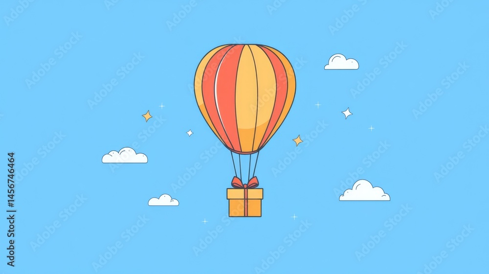 custom made wallpaper toronto digitalCute cartoon hot air balloon carrying gift box with hearts and stars in blue sky background