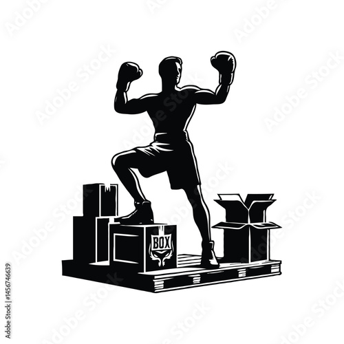 A boxer stand with pose silhouette vector . A boxer represents her body fitness.