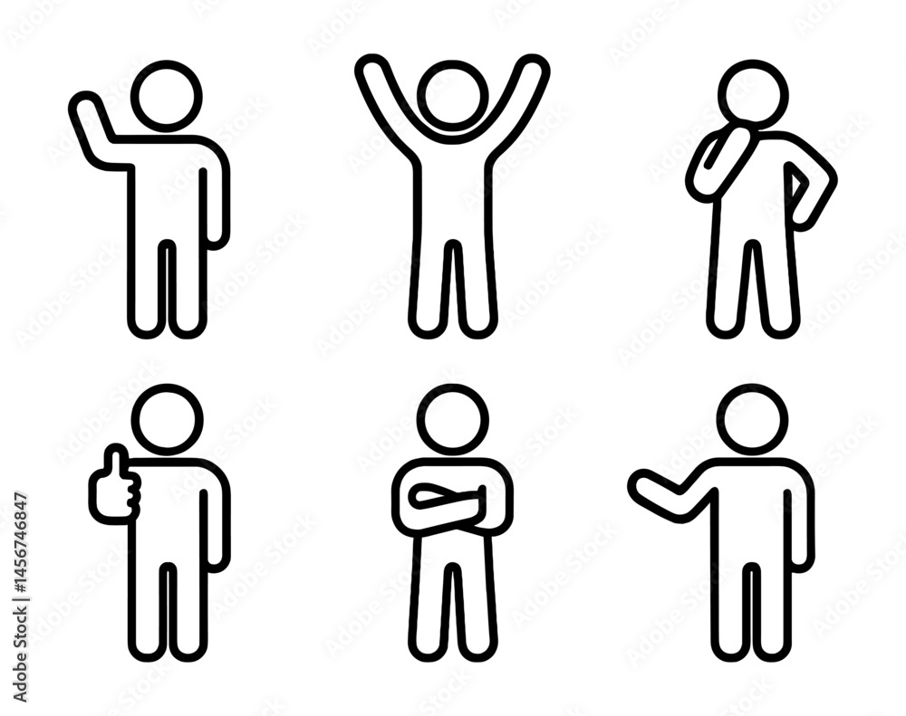 Fototapeta premium Outline stick figures showing various gestures and poses