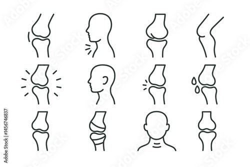 Medical icons of joint pain and human profiles in simple line art design