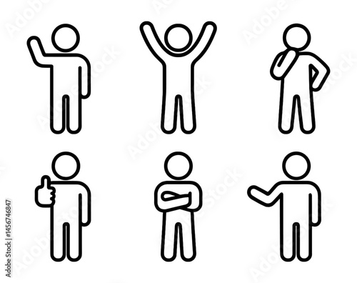 Outline stick figures showing various gestures and poses