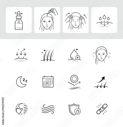 Hair serum care set icons. The outline icons are well scalable and editable. Contrasting elements are good for different backgrounds. EPS10.	