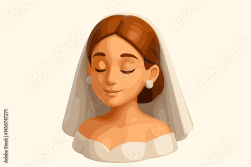 Young caucasian female bride with brown hair and veil bust