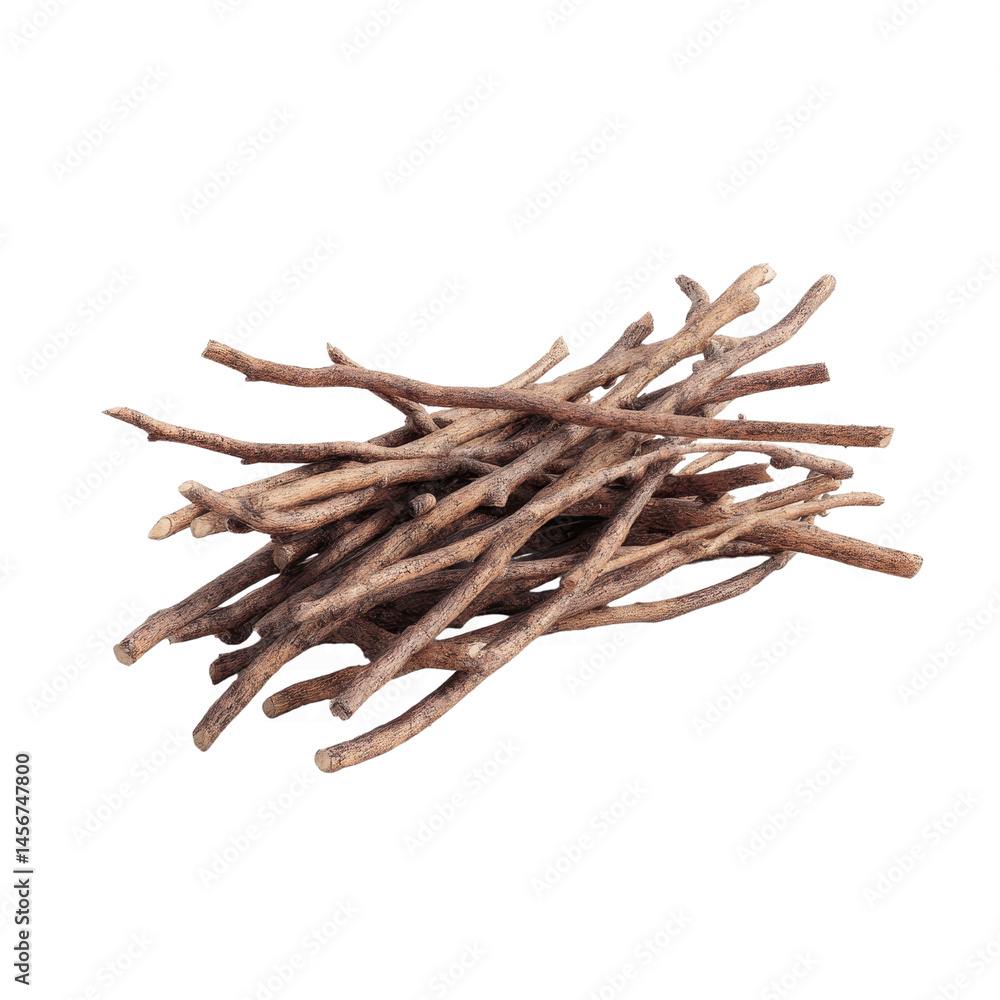 Obraz premium Pile of Twigs and Branches on Green Screen - Natural Wood Texture