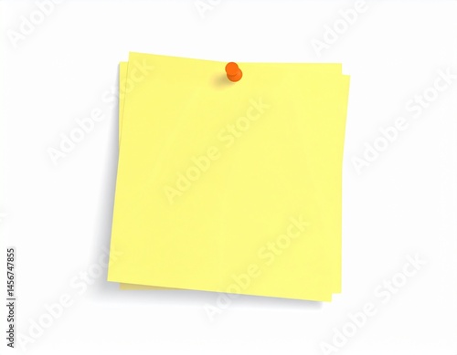 Obraz na płótnie Stack of yellow paper secured with a orange pushpin on a white background w salonie