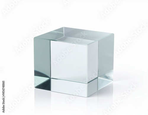 Obraz na płótnie Clear, square glass object with sharp edges reflects light off surface on plain background w salonie