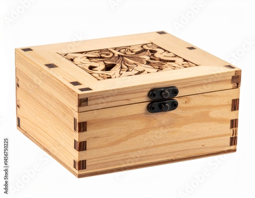 Obraz na płótnie Wood box with a carved floral design on top and metal clasp fastener, side box constructed w salonie