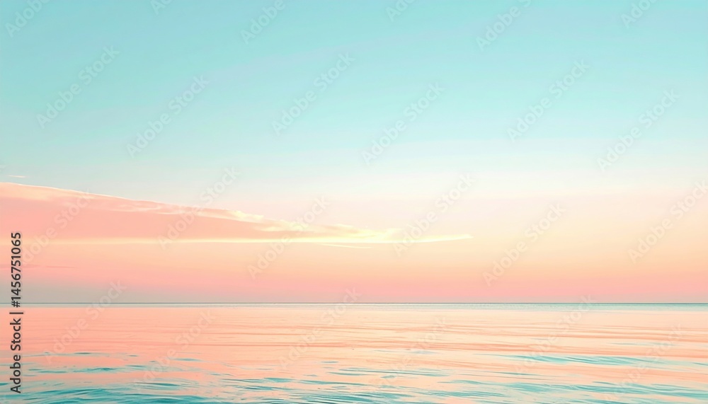 Fototapeta premium Tranquil sunset reflection over calm ocean waters serene beach photography coastal environment wide-angle view nature's beauty