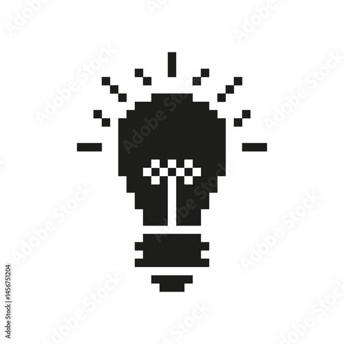 Light Bulb Pixel Art Icon. Innovation, Creativity, And New Ideas Symbol. Brightness And Inspiration Representation. Isolated Vector Illustration