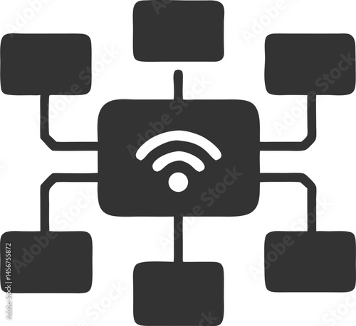 Network Icon with Wireless Symbol and Connected Devices Icon