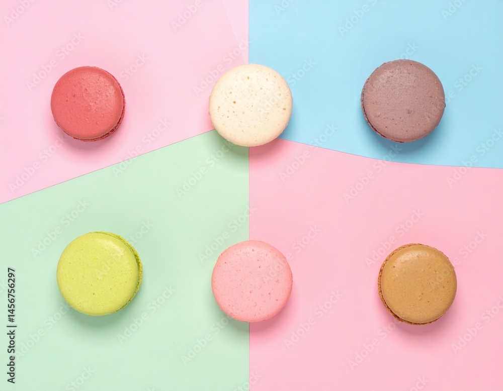 Fototapeta premium Colorful Macarons On Pastel Backgrounds
